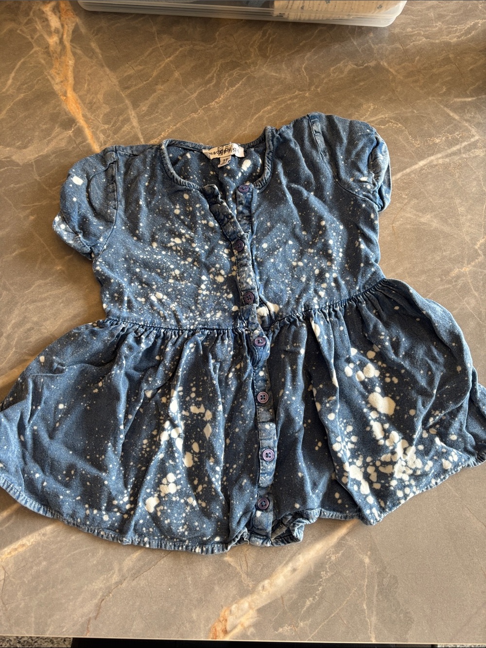 Madden Girl Navy Blue Splatter-Print Button Front Dress Top